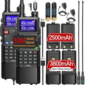 هام راديو Baofeng راديو طويل المدى AR-5RM 10W محمول NOAA راديو الطقس في حالات الطوارئ 999CH 3800mAh بطارية قابلة للشحن أجهزة اتصال لاسلكية مع كابل برمجة، شحن USB-C، 2 حزمة in Kuwait