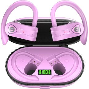 سماعات رأس بلوتوث بخاصية إلغاء الضوضاء و4 ميكروفونات وصوت واضح وصوت جهير ستيريو ووقت تشغيل يصل إلى 60 ساعة وحافظة شحن لاسلكية فوق الأذن وسماعات عرض رقمية LED مع خطافات أذن للتمارين الرياضية والجري وصالة الألعاب الرياضية in Kuwait