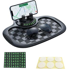 سجادة سيارة متعددة الوظائف مضادة للانزلاق، مع حامل هاتف، رقم موقف مؤقت ووسادة كبيرة، وسادة لوحة قيادة السيارة مضادة للانزلاق قابلة للدوران 360 درجة للهاتف والنظارات الشمسية والمفاتيح (رمادي) in Kuwait