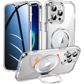 حافظة خصوصية لهاتف iPhone 17 Pro Max مع حامل 360 درجة [واقي شاشة مدمج مضاد للظهور] [حلقة مغناطيسية] غطاء حماية كامل للهاتف 17Pro مقاس 6.9 بوصة، شفاف in Kuwait