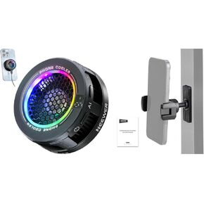 NEEWER Basics PA069 مبرد الهاتف المغناطيسي + حامل هاتف الصالة الرياضية المغناطيسي PA119، مروحة تبريد USB منخفضة الضوضاء مع تحكم ذكي في درجة الحرارة، ضوء RGB، متوافق مع MagSafe iPhone iPad Samsung للألعاب in Saudi Arabia