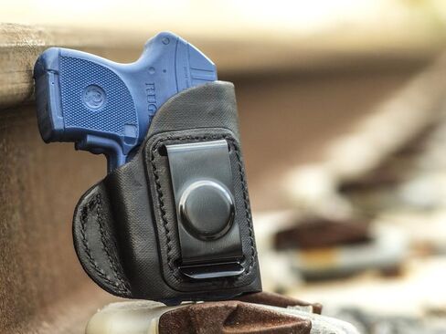 OUTBAGS USA LS4LCPX (أسود-يمين) حافظة مسدس IWB من الجلد الثقيل المحبب بالكامل لـ Ruger LCP 380 مع ليزر قرمزي. مصنوع يدويًا في الولايات المتحدة الأمريكية. in Kuwait