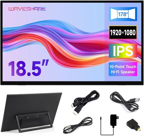 Waveshare Luckfox 18.5inch Touch Monitor with Stand, Compatible with Raspberry Pi/Jetson Nano and PC, 1920 × 1080, 120Hz Refresh Rate, Mini HDMI/Type-C Display Ports, IPS Screen, 10-Point Touch in Saudi Arabia