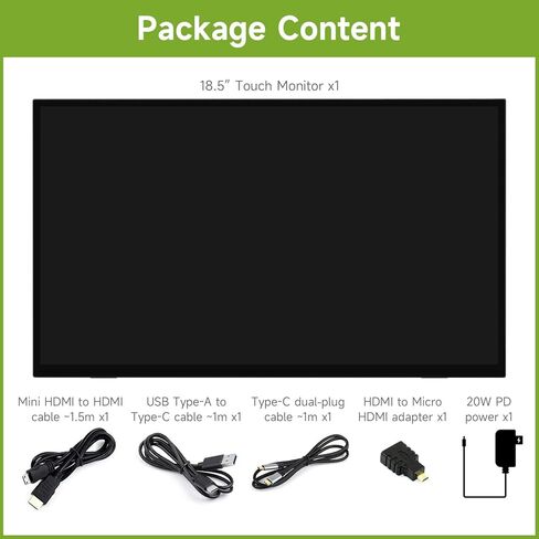 Waveshare Luckfox 18.5inch Touch Monitor with Stand, Compatible with Raspberry Pi/Jetson Nano and PC, 1920 × 1080, 120Hz Refresh Rate, Mini HDMI/Type-C Display Ports, IPS Screen, 10-Point Touch in Saudi Arabia