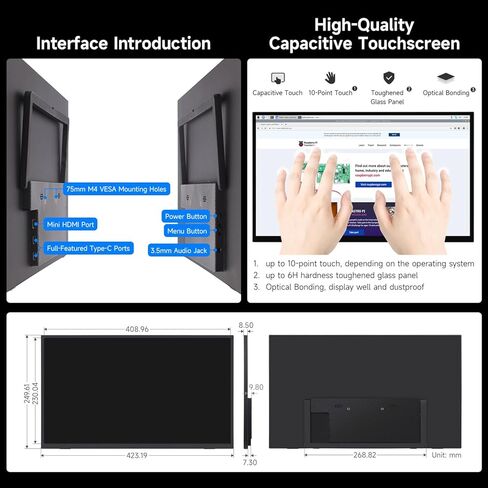 Waveshare Luckfox 18.5inch Touch Monitor with Stand, Compatible with Raspberry Pi/Jetson Nano and PC, 1920 × 1080, 120Hz Refresh Rate, Mini HDMI/Type-C Display Ports, IPS Screen, 10-Point Touch in Saudi Arabia