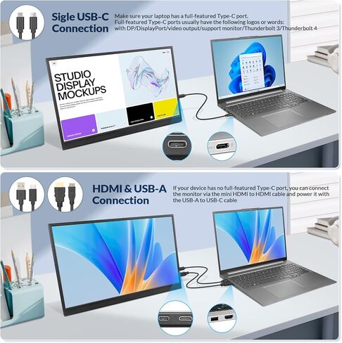 شاشة LR المحمولة، 16 بوصة 1200P FHD 16:10، نسبة تباين 1500:1، شاشة كمبيوتر محمول USB-C HDMI مع حامل دوار، شاشة أفقية/رأسية، شاشة سفر لأجهزة الكمبيوتر المحمول/الكمبيوتر الشخصي/Mac/Windows/PS5، قابلة للتركيب على Vesa in Kuwait
