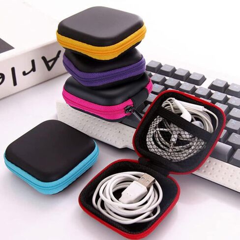 6Pcs Earphone Case,PU Small Square Pocket Earbud Carrying Case Bag with Zipper,Portable Earbud Organizer,Earbud Storage Bag,for Storing Earpieces,USB Cable,SD Cards,Memory Card in Saudi Arabia