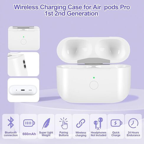 Replacement Wireless Charging Case Compatible with Air Pods Pro 1st 2nd Generation with Bluetooth Pairing Button,Charger Case Only,No Earbuds (White) (White) in Saudi Arabia