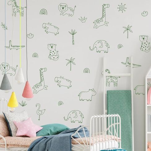 Jungle Animal Wall Decal, Lion, Elephant, Giraffe Animals Wall Stickers for Your Child's Girls and Boys Bedroom Baby Room Nursery Or Kids Room Animal Them Decor (Green Animal Stickers) in Saudi Arabia