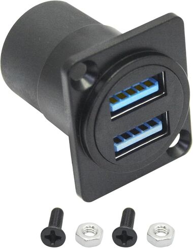 محول موصل تثبيت لوحة USB 3.0 مزدوج، USB من النوع D أنثى إلى أنثى من خلال المقبس مع برغي تثبيت، نقل بيانات بسرعة 5 جيجابت في الثانية، طاقة 5 فولت/2 أمبير (أسود) in Kuwait