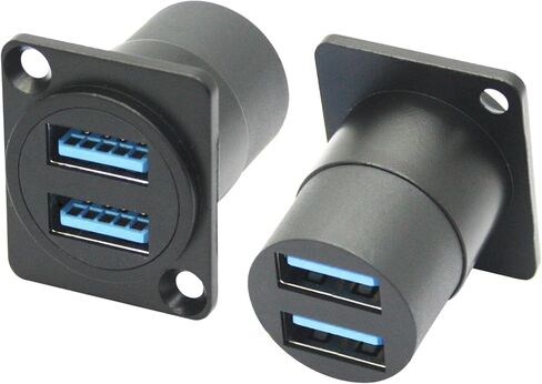محول موصل تثبيت لوحة USB 3.0 مزدوج، USB من النوع D أنثى إلى أنثى من خلال المقبس مع برغي تثبيت، نقل بيانات بسرعة 5 جيجابت في الثانية، طاقة 5 فولت/2 أمبير (أسود) in Kuwait