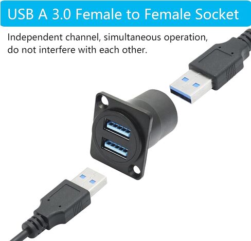 محول موصل تثبيت لوحة USB 3.0 مزدوج، USB من النوع D أنثى إلى أنثى من خلال المقبس مع برغي تثبيت، نقل بيانات بسرعة 5 جيجابت في الثانية، طاقة 5 فولت/2 أمبير (أسود) in Kuwait