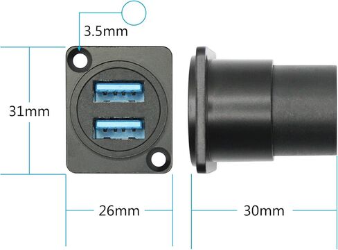 محول موصل تثبيت لوحة USB 3.0 مزدوج، USB من النوع D أنثى إلى أنثى من خلال المقبس مع برغي تثبيت، نقل بيانات بسرعة 5 جيجابت في الثانية، طاقة 5 فولت/2 أمبير (أسود) in Kuwait
