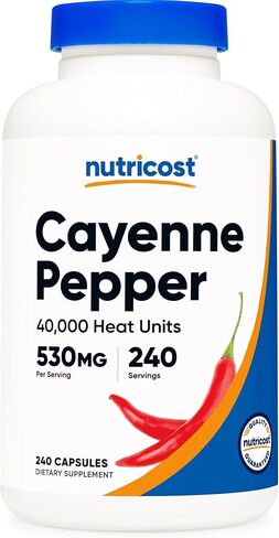 Nutricost Cayenne Pepper 530 mg، 240 كبسولة - 40.000 وحدة حرارية، خالي من الغلوتين، غير معدل وراثيًا in Saudi Arabia