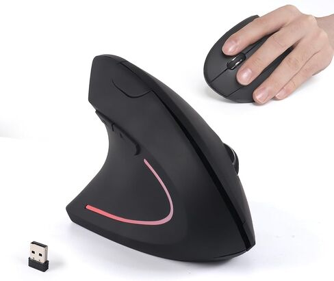 Ergonomic Mouse Wireless Left Handed Vertical Mouse with LED Light USB Receiver 6 Buttons Portable 2.4GHz Optical USB Wireless Mice for PC Laptop Desktop Computer Notebook Mac Adults Gifts, Black in Kuwait