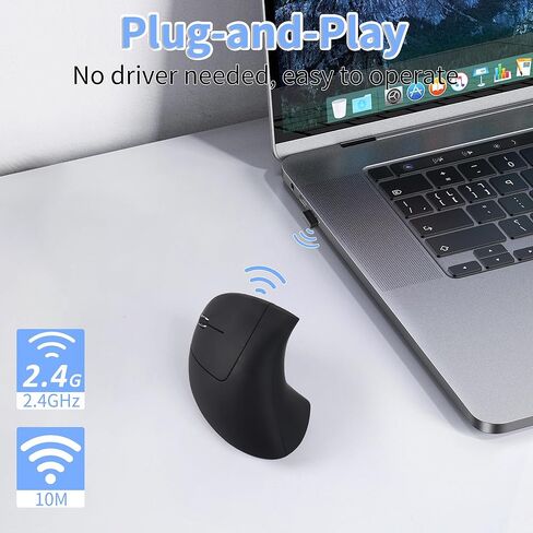 Ergonomic Mouse Wireless Left Handed Vertical Mouse with LED Light USB Receiver 6 Buttons Portable 2.4GHz Optical USB Wireless Mice for PC Laptop Desktop Computer Notebook Mac Adults Gifts, Black in Kuwait