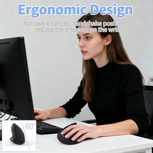 Ergonomic Mouse Wireless Left Handed Vertical Mouse with LED Light USB Receiver 6 Buttons Portable 2.4GHz Optical USB Wireless Mice for PC Laptop Desktop Computer Notebook Mac Adults Gifts, Black in Kuwait