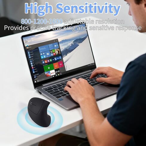 Ergonomic Mouse Wireless Left Handed Vertical Mouse with LED Light USB Receiver 6 Buttons Portable 2.4GHz Optical USB Wireless Mice for PC Laptop Desktop Computer Notebook Mac Adults Gifts, Black in Kuwait