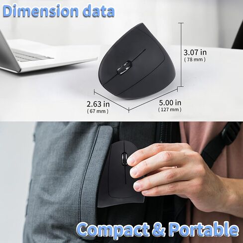 Ergonomic Mouse Wireless Left Handed Vertical Mouse with LED Light USB Receiver 6 Buttons Portable 2.4GHz Optical USB Wireless Mice for PC Laptop Desktop Computer Notebook Mac Adults Gifts, Black in Kuwait
