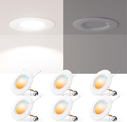 Amico 5/6 بوصة 5CCT LED إضاءة غائرة 20 حزمة، 1050LM مصابيح LED مسطحة رفيعة للغاية، قابلة للتعتيم، تصنيف IC، 12W Eqv 110W، 2700K/3000K/4000K/5000K/6000K قابلة للتحديد، تركيب التحديثية - ETL وFCC in Saudi Arabia