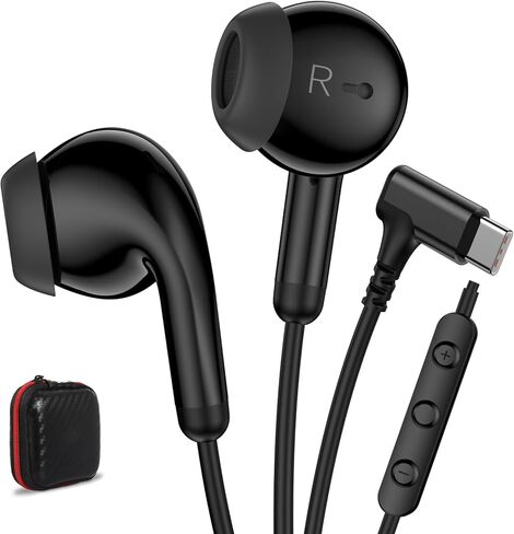 سماعات أذن سلكية USB C من النوع C لأجهزة iPad 10th Gen/iPhone 17 Pro 16 15 لأجهزة Samsung S25 S21 S23 S24 C Plug مع ميكروفون للتحكم في مستوى الصوت سماعة رأس للطلاب المدرسية باللون الأسود in Kuwait