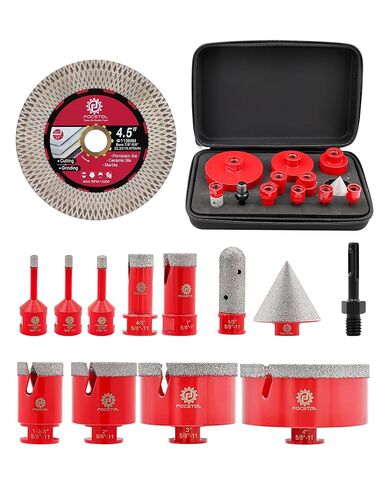 Diamond Tile Hole Saw Kit 13pcs - (6/6/8/20/35/50/75/100mm+20mm Milling Bit+50mm Chamfer Bit+SDS+115mm Saw Blade) Diamond Core Drill Bit Set for Porcelain Tile Ceramic Marble Granite FOCSTOL in Saudi Arabia