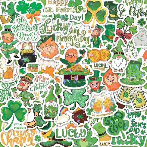 St. Patrick's Day Holographic Stickers, Shamrock Decals for Water Bottles and Laptops, Waterproof Vinyl, Irish Holiday Decorations in Saudi Arabia