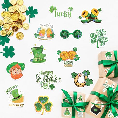 St. Patrick's Day Holographic Stickers, Shamrock Decals for Water Bottles and Laptops, Waterproof Vinyl, Irish Holiday Decorations in Saudi Arabia