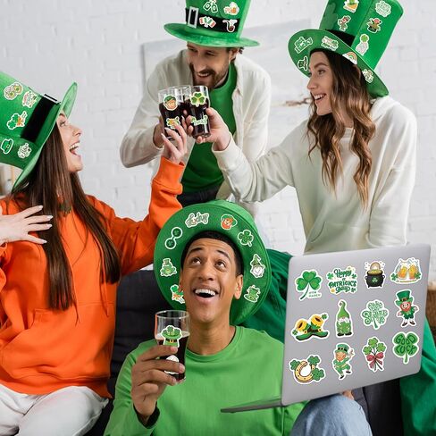 St. Patrick's Day Holographic Stickers, Shamrock Decals for Water Bottles and Laptops, Waterproof Vinyl, Irish Holiday Decorations in Saudi Arabia