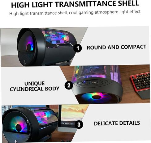 هيكل كمبيوتر ماتكس، هيكل سطح المكتب مع إضاءة RGB، تصميم دائري بانورامي، أسود، دعم تبريد المياه للمكتب المنزلي وإعداد الألعاب in Kuwait
