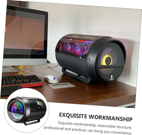 حافظة كمبيوتر بانورامية مستديرة RGB لتبريد المياه للوحة الأم Matx، هيكل كمبيوتر أسود للألعاب مع لوحة جانبية، مناسب لإعدادات سطح المكتب والألعاب in Kuwait