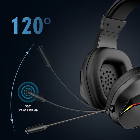 FOSA Wireless Gaming Headset, 40mm Drivers with Rich Dynamic Sound and Deep Bass, Memory Foam Ear Pads, Omnidirectional Microphone, LED Lighting (Black+Wireless BT Version) in Saudi Arabia