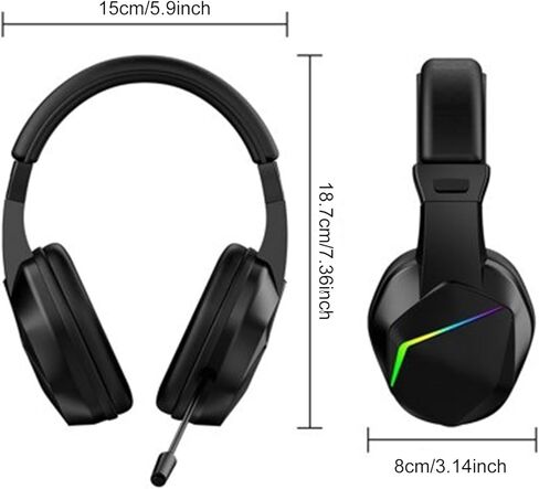 FOSA Wireless Gaming Headset, 40mm Drivers with Rich Dynamic Sound and Deep Bass, Memory Foam Ear Pads, Omnidirectional Microphone, LED Lighting (Black+Wireless BT Version) in Saudi Arabia