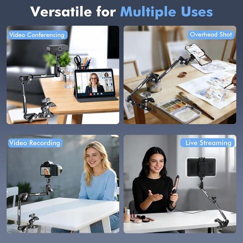 EMART Overhead Phone Mount with 22" Magic Arm, Super Clamp with 1/4" 3/8" Threads for ARRI, Flexible Camera Desk Mount, Adjustable Articulating Boom Arm for Webcam/Mic/Action Camera/Phone/Video Light in Saudi Arabia