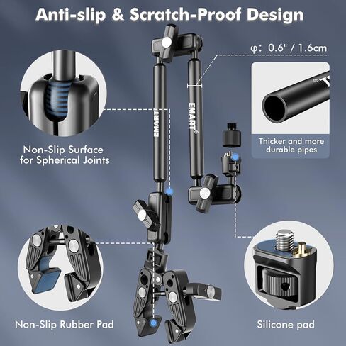 EMART Overhead Phone Mount with 22" Magic Arm, Super Clamp with 1/4" 3/8" Threads for ARRI, Flexible Camera Desk Mount, Adjustable Articulating Boom Arm for Webcam/Mic/Action Camera/Phone/Video Light in Saudi Arabia