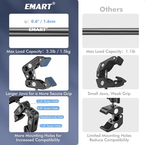 EMART Overhead Phone Mount with 22" Magic Arm, Super Clamp with 1/4" 3/8" Threads for ARRI, Flexible Camera Desk Mount, Adjustable Articulating Boom Arm for Webcam/Mic/Action Camera/Phone/Video Light in Saudi Arabia