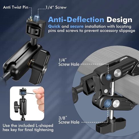EMART Overhead Phone Mount with 22" Magic Arm, Super Clamp with 1/4" 3/8" Threads for ARRI, Flexible Camera Desk Mount, Adjustable Articulating Boom Arm for Webcam/Mic/Action Camera/Phone/Video Light in Saudi Arabia