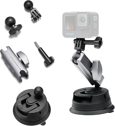 دعامة تثبيت للكاميرا على شكل كأس شفط مع ذراع سحري، من أجل DJI Osmo Action، من أجل Insta360 X3، من أجل ملحقات GoPro Hero 11/10/9، مع محول خيط قياسي 1/4"-20، رأس كروي مزدوج يدعم دوران 360 درجة in Kuwait