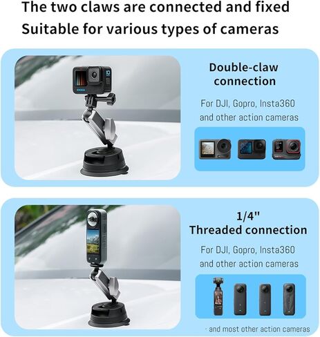دعامة تثبيت للكاميرا على شكل كأس شفط مع ذراع سحري، من أجل DJI Osmo Action، من أجل Insta360 X3، من أجل ملحقات GoPro Hero 11/10/9، مع محول خيط قياسي 1/4"-20، رأس كروي مزدوج يدعم دوران 360 درجة in Kuwait