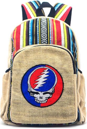 Anitya Hemp Backpack, 16x11 inches, Striped Pattern with Decorative Patches, Multiple Compartments, Unisex (GHB-003) in Saudi Arabia