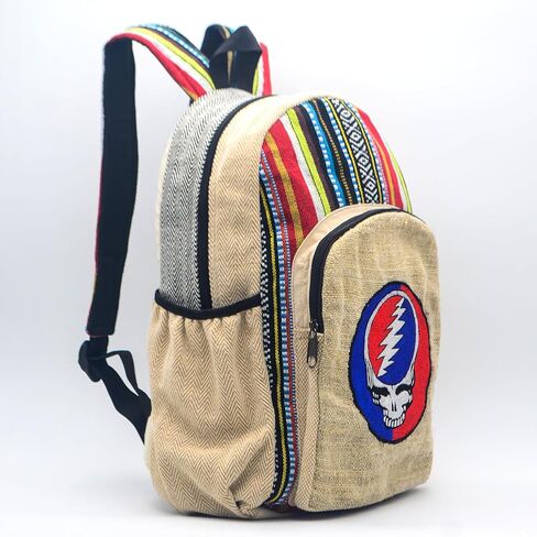 Anitya Hemp Backpack, 16x11 inches, Striped Pattern with Decorative Patches, Multiple Compartments, Unisex (GHB-003) in Saudi Arabia