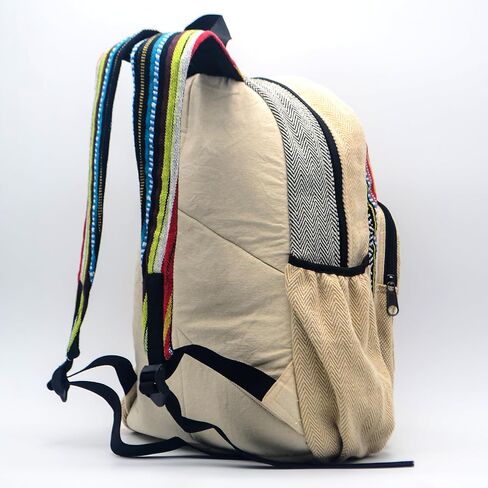 Anitya Hemp Backpack, 16x11 inches, Striped Pattern with Decorative Patches, Multiple Compartments, Unisex (GHB-003) in Saudi Arabia