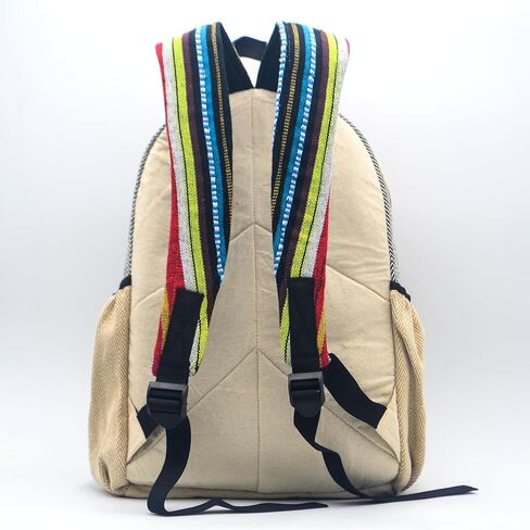 Anitya Hemp Backpack, 16x11 inches, Striped Pattern with Decorative Patches, Multiple Compartments, Unisex (GHB-003) in Saudi Arabia