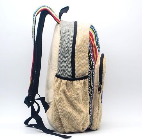 Anitya Hemp Backpack, 16x11 inches, Striped Pattern with Decorative Patches, Multiple Compartments, Unisex (GHB-003) in Saudi Arabia