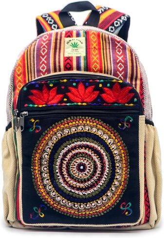 Anitya Hemp Backpack, 16x11 inches, Striped Pattern with Decorative Patches, Multiple Compartments, Unisex (GHB-003) in Saudi Arabia