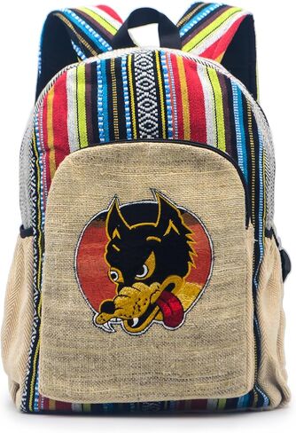 Anitya Hemp Backpack, 16x11 inches, Striped Pattern with Decorative Patches, Multiple Compartments, Unisex (GHB-003) in Saudi Arabia