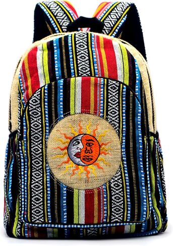 Anitya Hemp Backpack, 16x11 inches, Striped Pattern with Decorative Patches, Multiple Compartments, Unisex (GHB-003) in Saudi Arabia