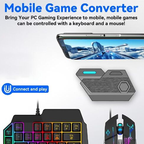 Single Hand Gaming Keyboard Mouse Combo, Converter, Phone Holder for PC Gaming Experience, Playing While Charging, No Delay, Simple with Optimized Algorithm in Saudi Arabia