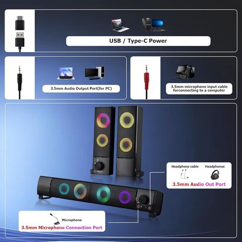 Wired Computer Speakers Designed for Desktop Devices USB Ideal Gaming Speakers for Computers, laptops, Phones, and Tablets in Saudi Arabia