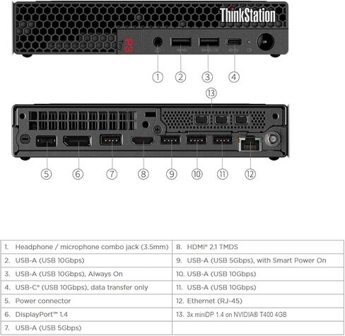 سطح المكتب Lenovo ThinkStation P3 Tiny Workstation (NVIDIA T400 Graphics، Intel Core i7-14700، ذاكرة الوصول العشوائي 16 جيجابايت، 512 جيجابايت SSD) كمبيوتر شخصي صغير للأعمال، واي فاي، إيثرنت، ما يصل إلى 5 شاشات، Win 11 Pro (متجدد) in Kuwait